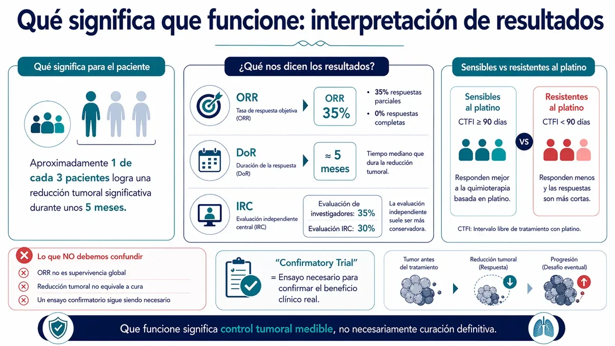 Interpretación de métricas de eficacia como ORR y DoR.